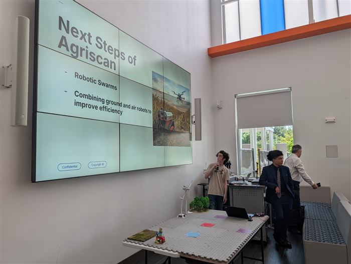 Students present next steps for Agriscan, an AI-powered agricultural drone concept.